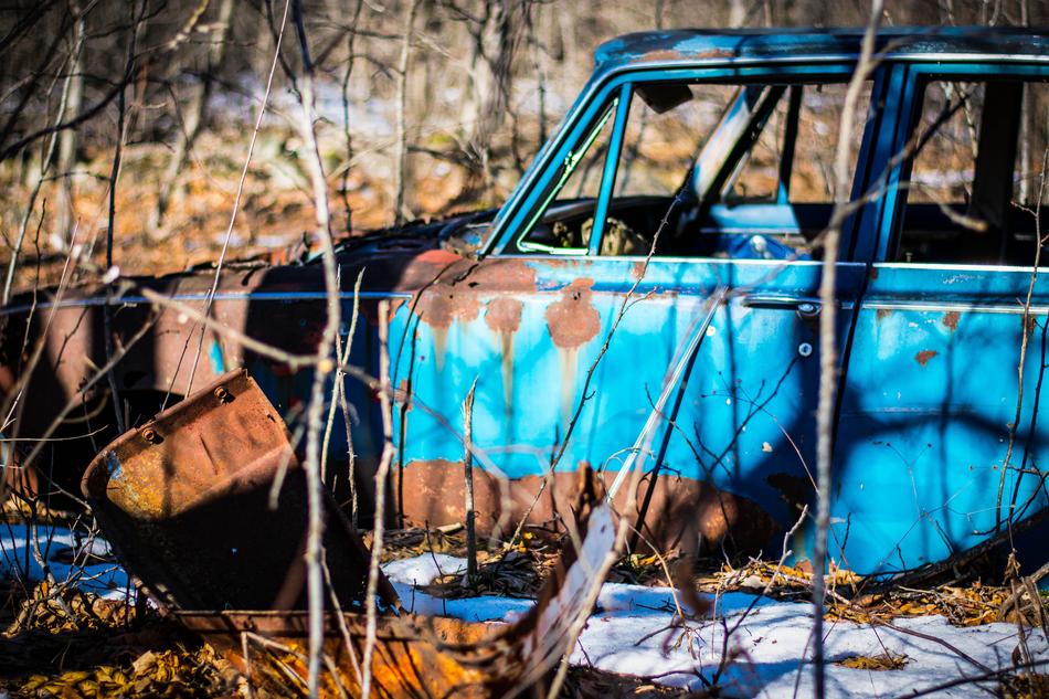 rusty abandoned car