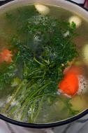 boiled vegetables in soup
