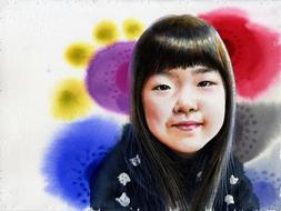 asian girl, digital Watercolor Portrait