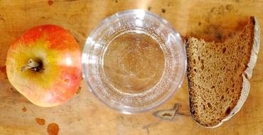 Apple with bread and water