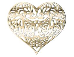 Shiny, gold heart with patterns, in light, at white background, clipart