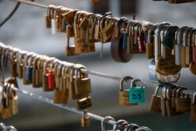 yellow iron locks on the fence