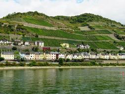 green mountains with the city