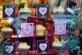 cupcakes in a clear display case