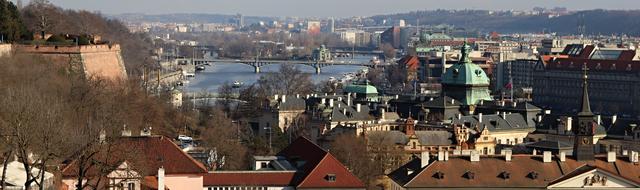 roof view of old city at winter, Czech Republic, Prague