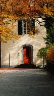 autumn trees and building facade in the afternoon
