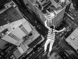 monochrome photo of Girl Fall Plunge