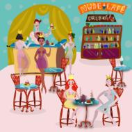 a colorful drawing of people in a cafe