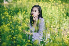 Girl Garden Flowers green grass