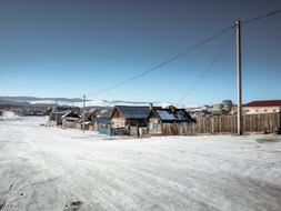 Snowy Road in village