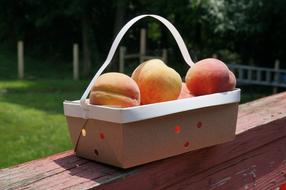 juicy peaches in a basket