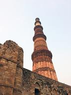 Beautiful, old Qutub Minar with the tower, in India