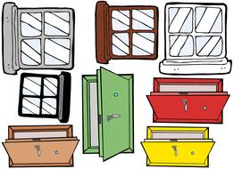 cartoon windows and doors