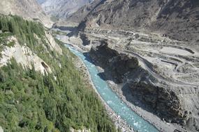 a long river with rocks