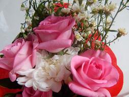 bouquet of beautiful roses with decorations