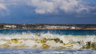 big foamy waves in the sea