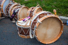 wooden brown drums outdoors