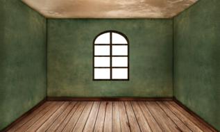 Interior of the room with wooden floor, green walls and window, clipart