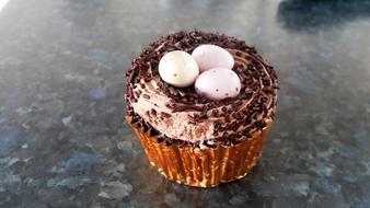chocolate cupcake with eggs