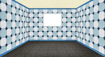 Interior of the colorful room with tiles and white image, clipart