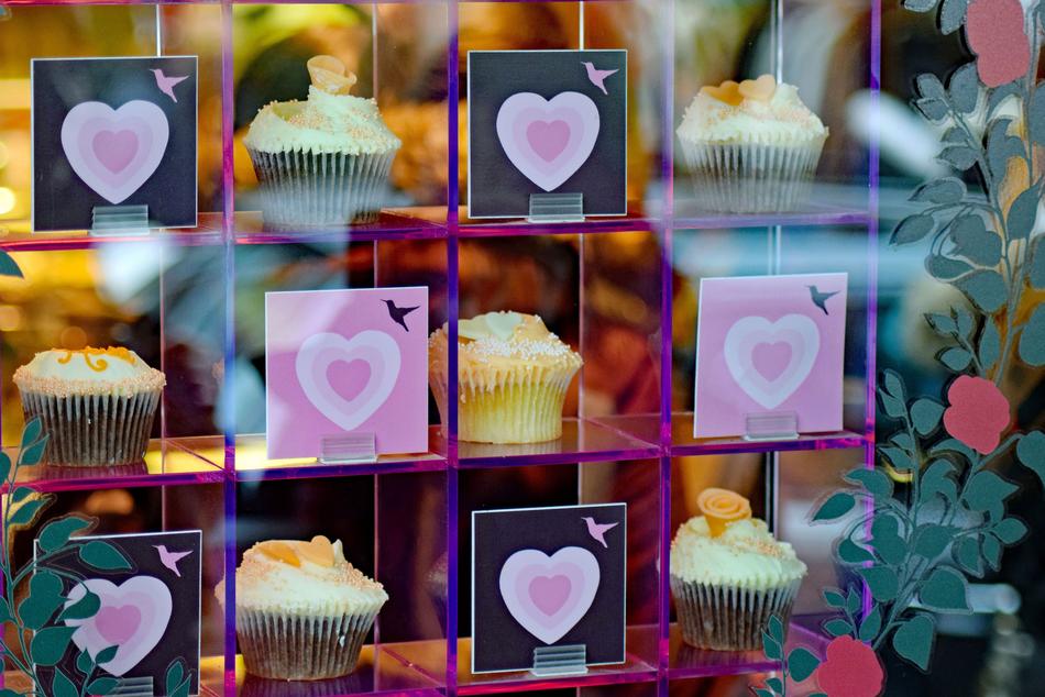 cupcakes in a clear display case