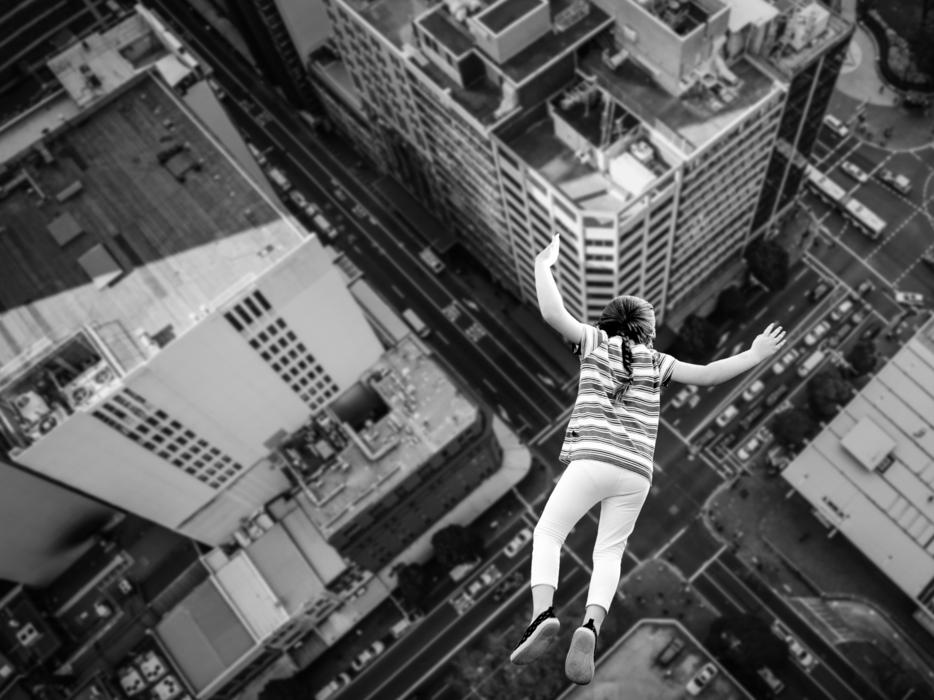 monochrome photo of Girl Fall Plunge