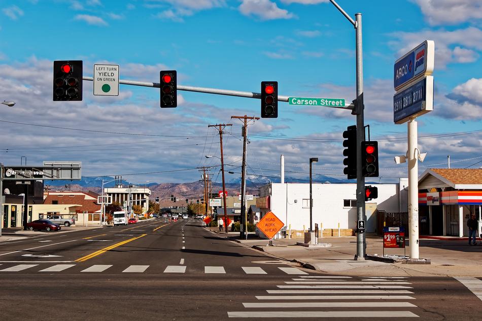 road with red traffic lights
