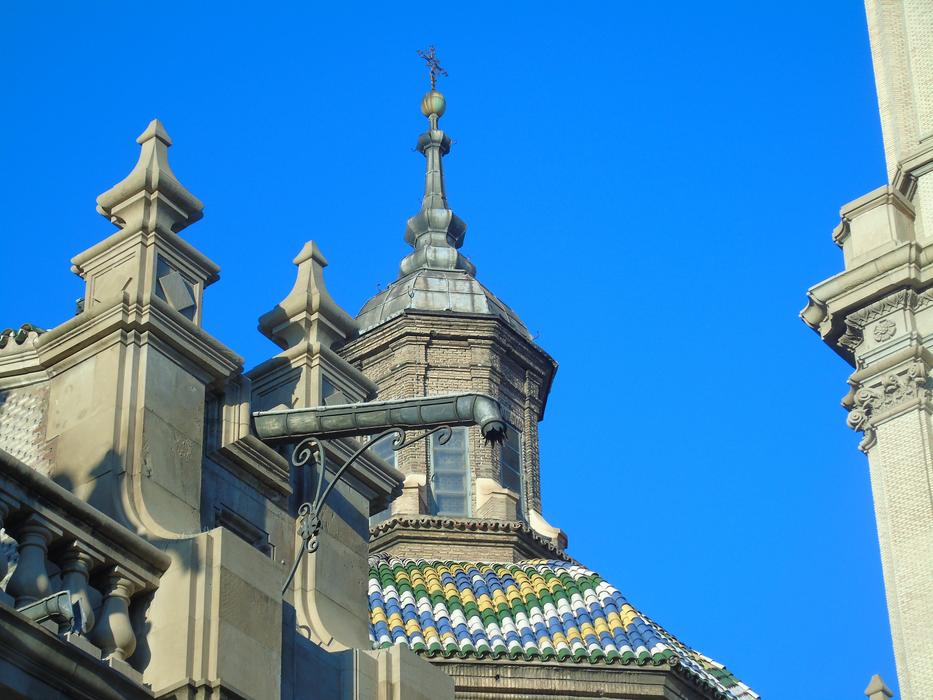 Beautiful and colorful, old monument in Zargoza, Spain, under the blue sky