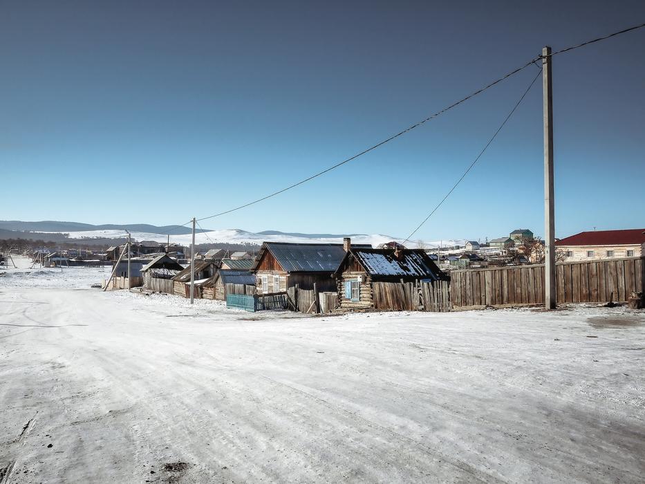 Snowy Road in village