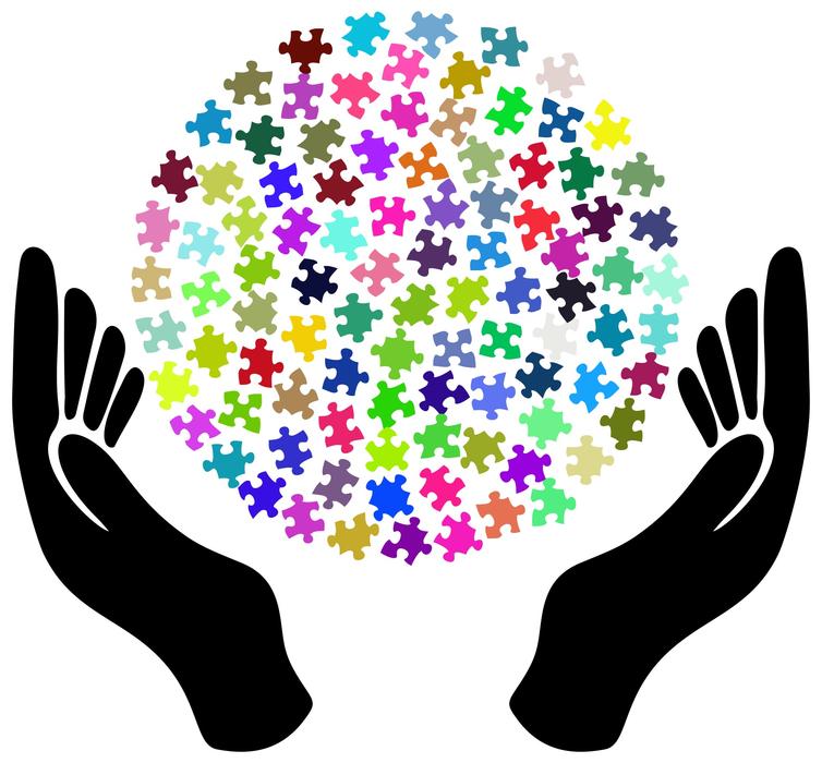clipart of two hands fingers and colorful puzzles
