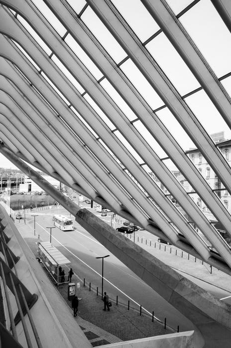 Beautiful, black and white photo of the station in Liège, Belgium