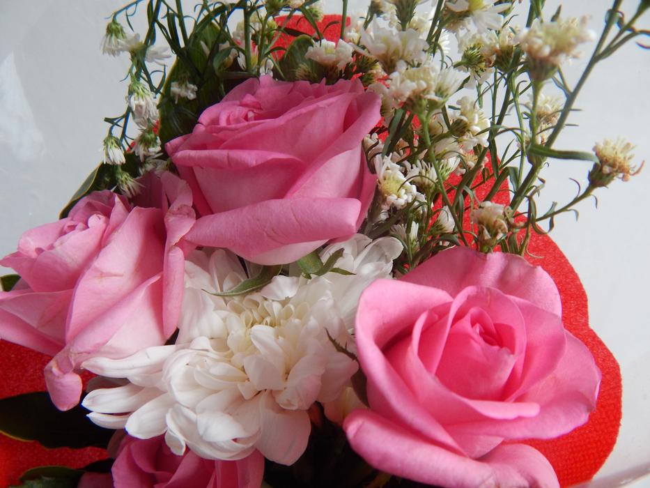 bouquet of beautiful roses with decorations