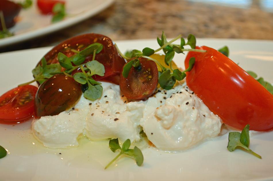appetizer with vegetables and mozzarella