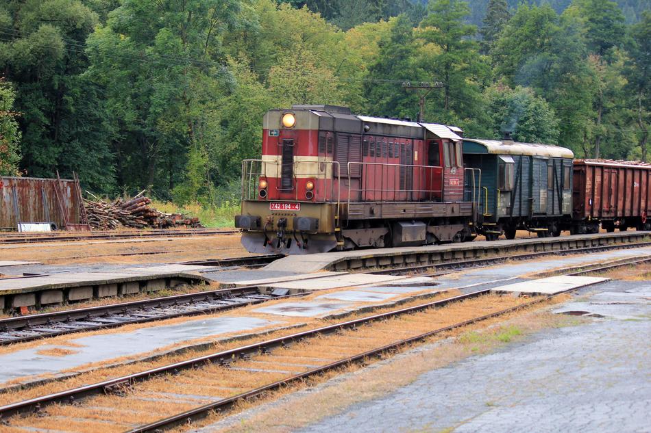 the old train runs on the tracks