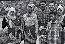 Black and white photo of the Indonesian family on Bali, Indonesia