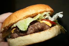 Closeup of meat in a burger