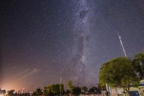 Milky Way at Starry Sky over town