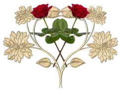 heart shape metal decoration and two rose flowers