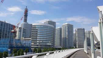 Cityscape with shiny buildings in Yokohama, Japan