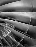 Black and white photo, with the close-up of the turbine