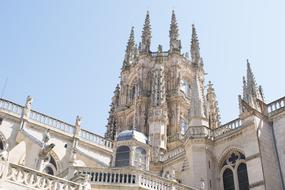 Beautiful architecture in sunlight, on Santiago Path in Spain, under the blue sky