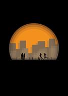 city buildings couple man women