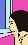 girl waiting looking window drawing