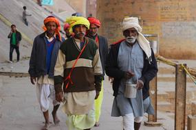 group of senior oriental Men walking