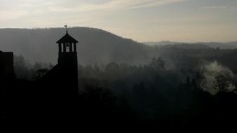 landscape of foggy Medieval City Castle