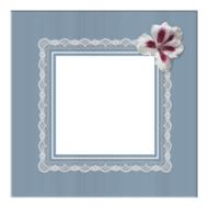 Blue and white frame with pattern and colorful flower, with white image, clipart