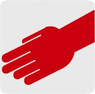 Red helping hand sign, at gray background background, clipart