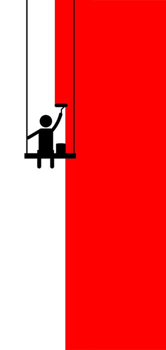 red paint man decorating