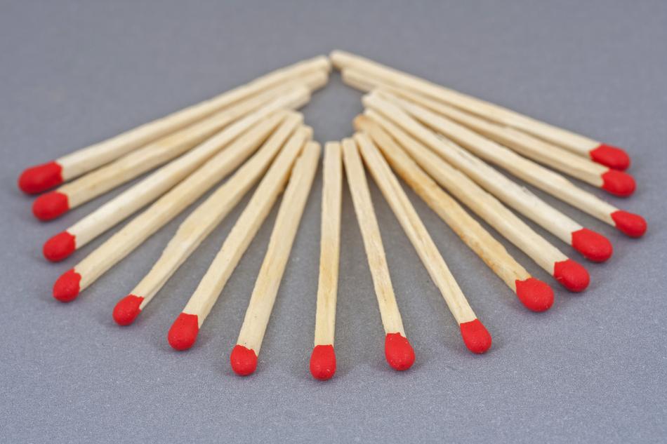 Close-up of the matches in pattern, on the grey surface