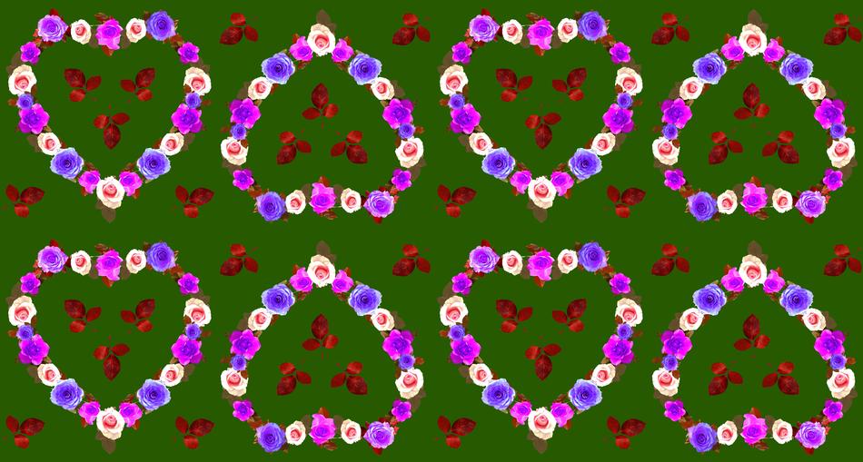 hearts flowers background green